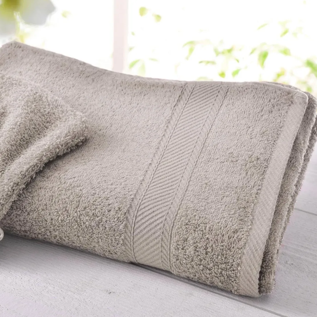 BecquetLot de 2 serviettes de toilette coton prélavé 420 g/m² CLAIRE - gris galet