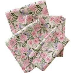 BecquetLot de 4 serviettes de table en coton rose à motif floral - ALINE