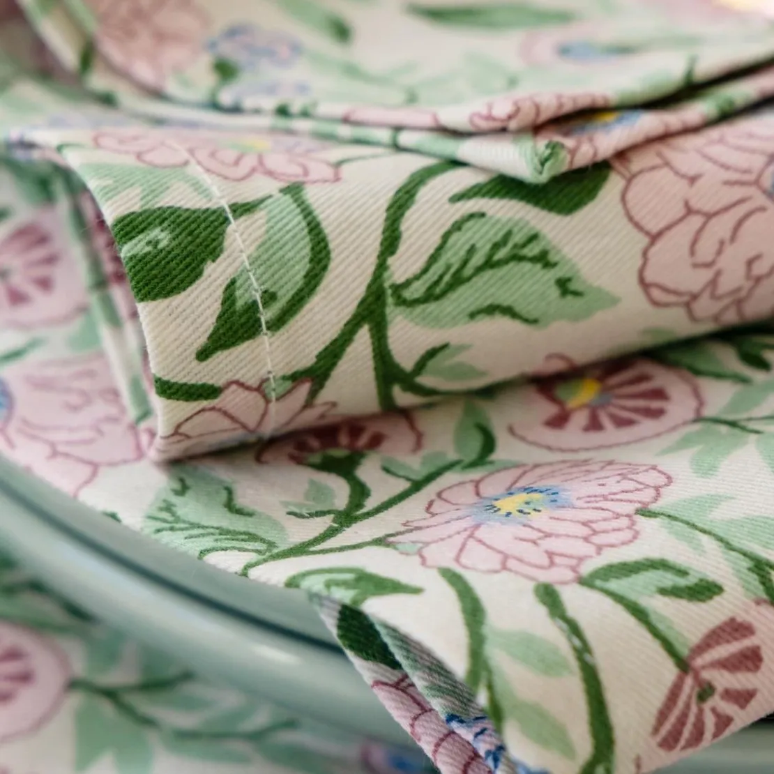 BecquetLot de 4 serviettes de table en coton rose à motif floral - ALINE