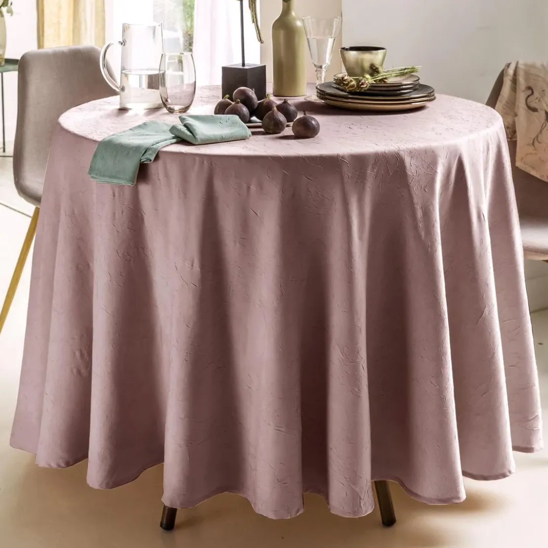 BecquetLot de 3 serviettes de table en polyester vieux rose effet froissé - FONTANA