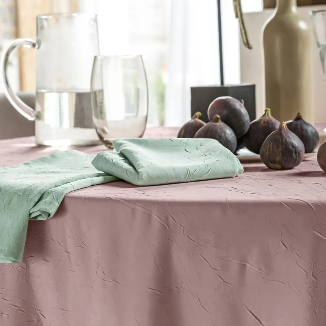 BecquetLot de 3 serviettes de table en polyester vieux rose effet froissé - FONTANA