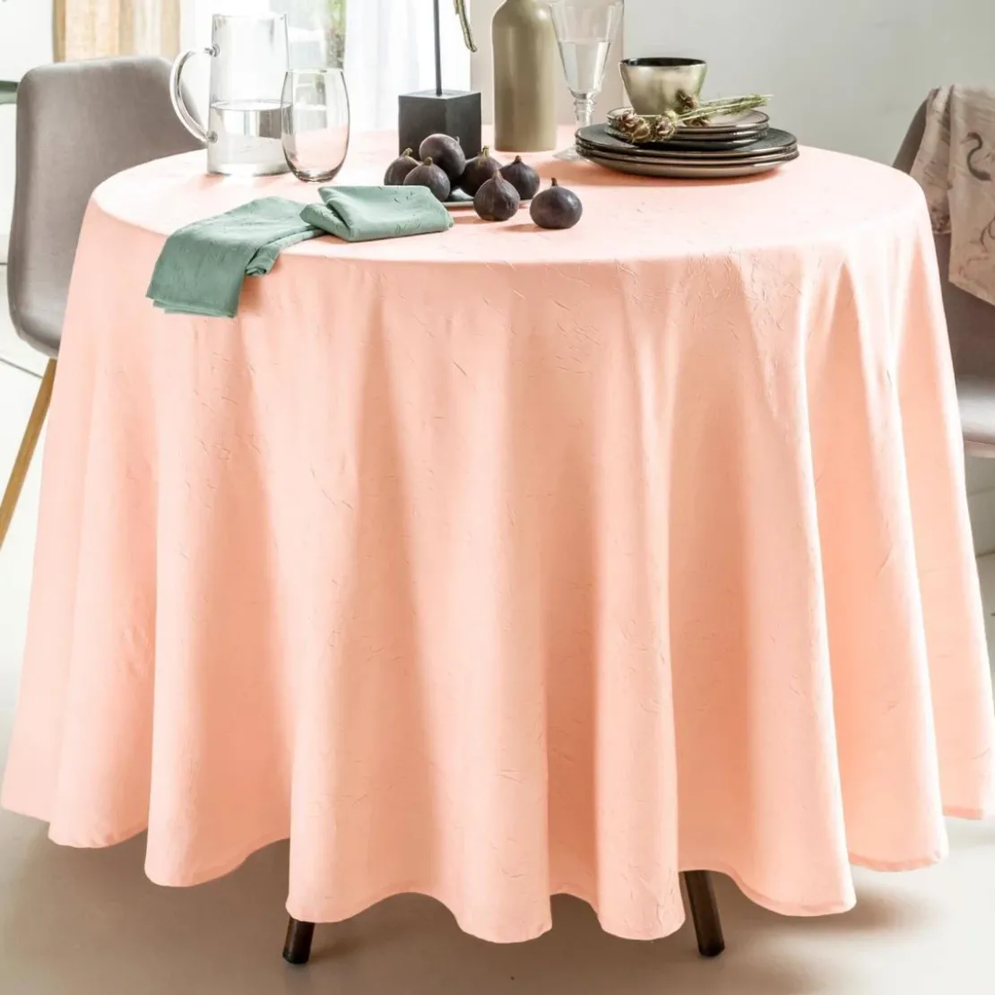 BecquetLot de 3 serviettes de table en polyester rose nude effet froissé - FONTANA