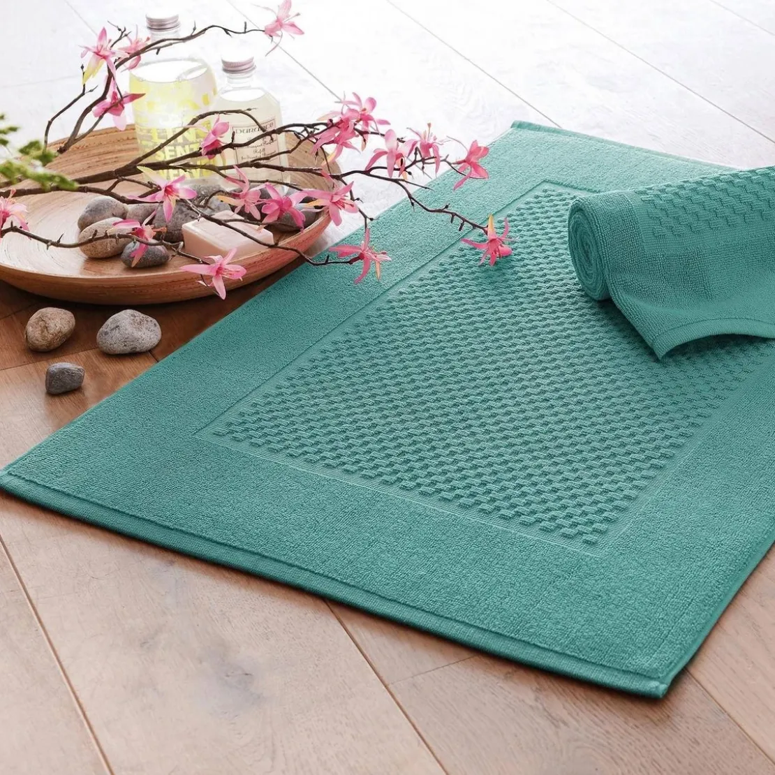 BecquetLot de 2 tapis de bain coton 800 g/m² GALAXI - bleu paon