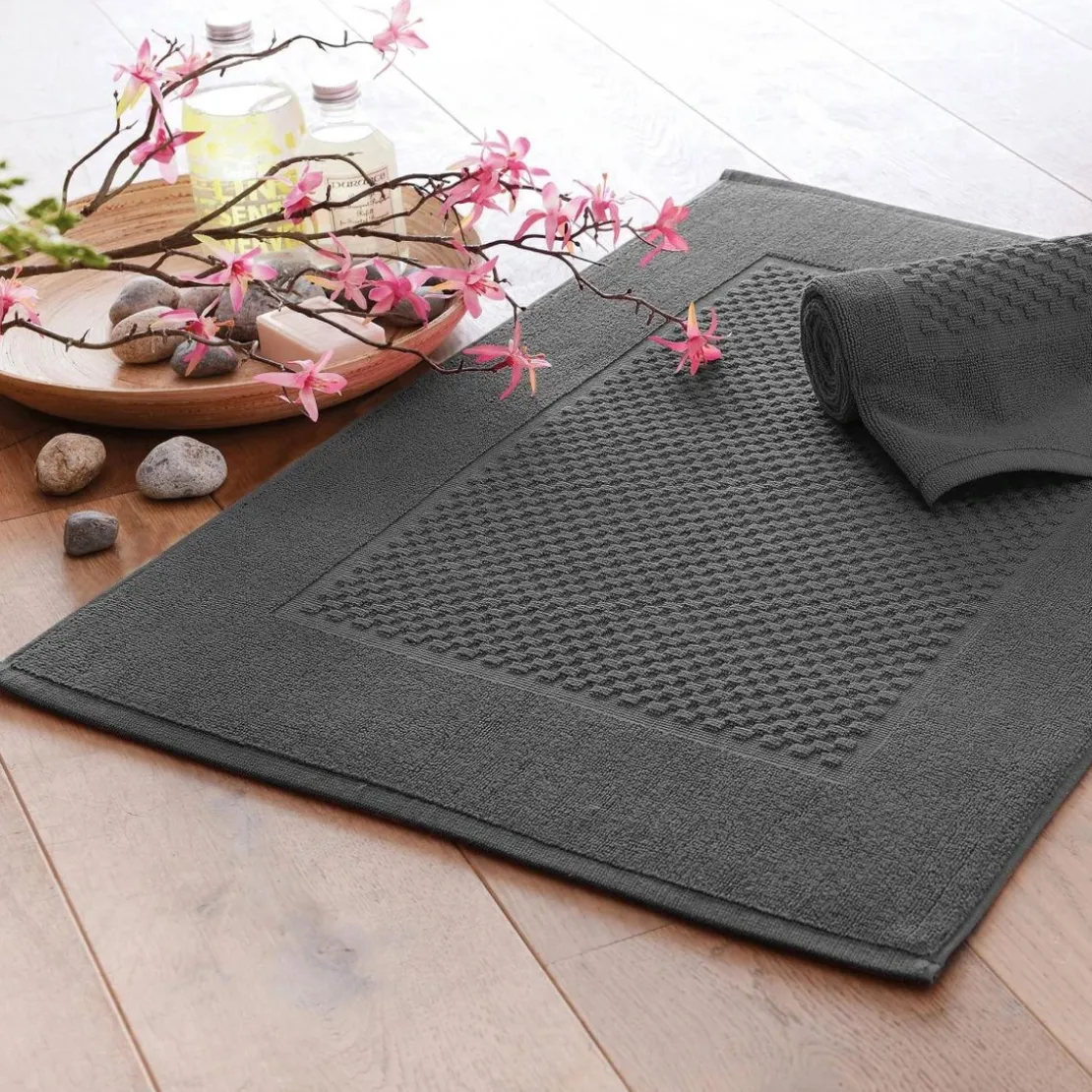 BecquetLot de 2 tapis de bain coton 800 g/m² GALAXI - gris foncé