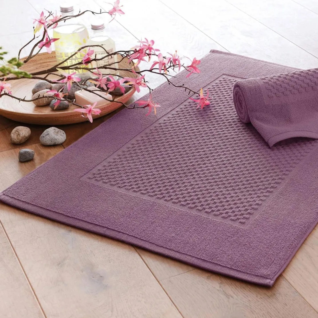 BecquetLot de 2 tapis de bain coton 800 g/m² GALAXI - violet prune