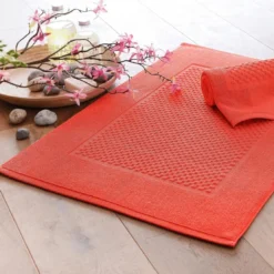 BecquetLot de 2 tapis de bain coton 800 g/m² GALAXI - orange corail