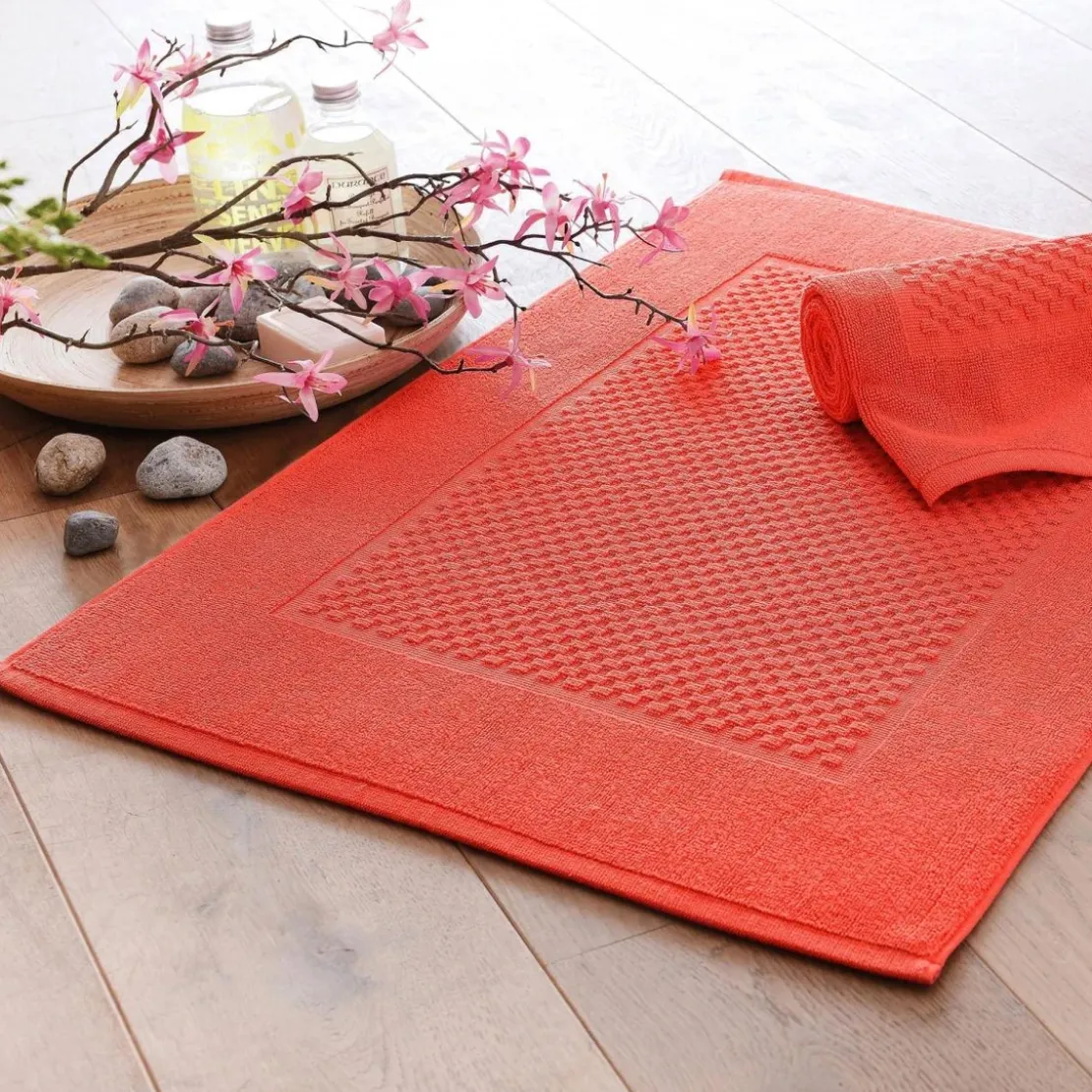 BecquetLot de 2 tapis de bain coton 800 g/m² GALAXI - orange corail