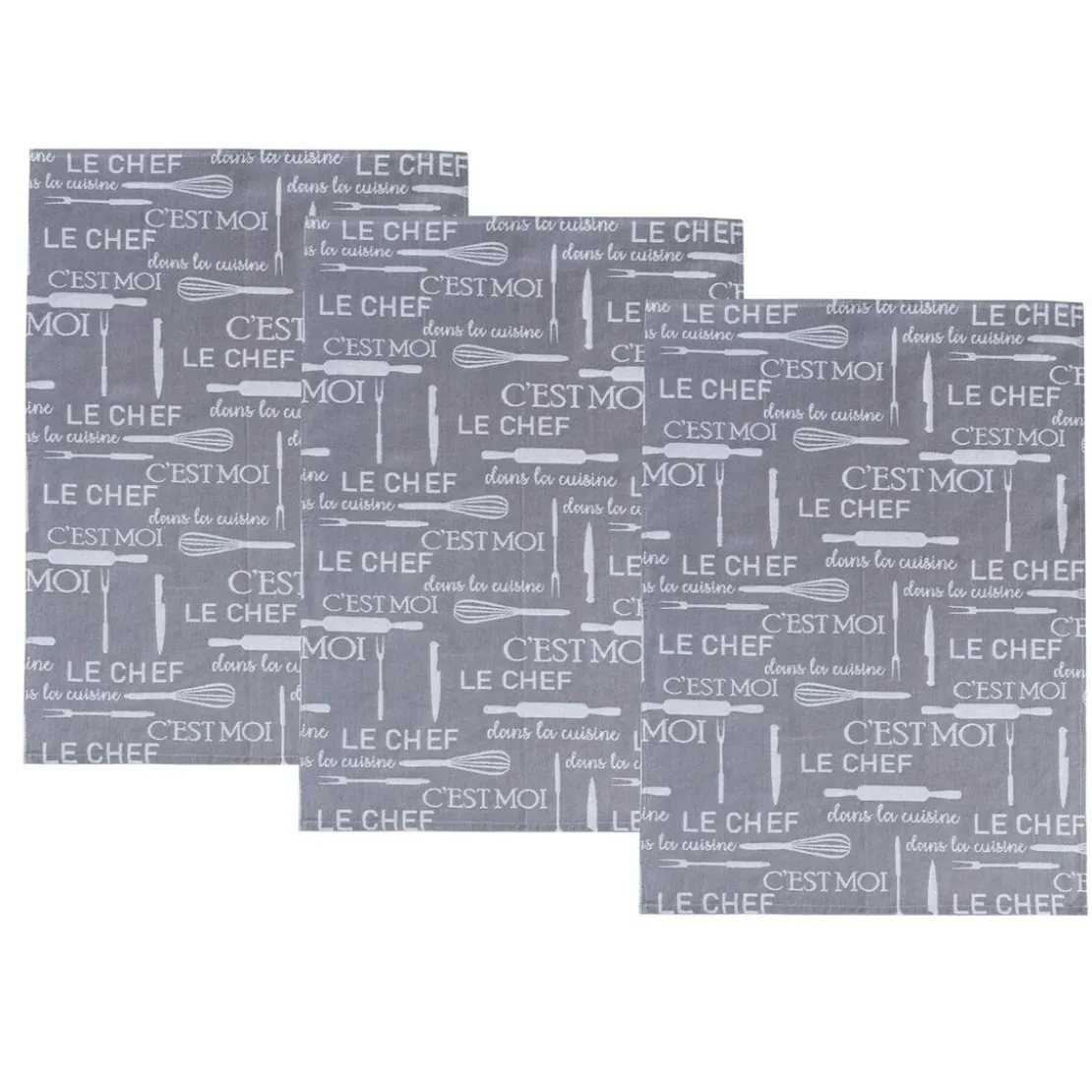BecquetLot de 3 torchons en coton gris clair - KITCHENCHEF