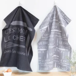 BecquetLot de 3 torchons en coton gris clair - KITCHENCHEF