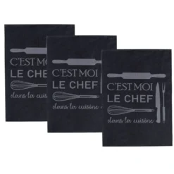 BecquetLot de 3 torchons en coton gris anthracite - KITCHENCHEF