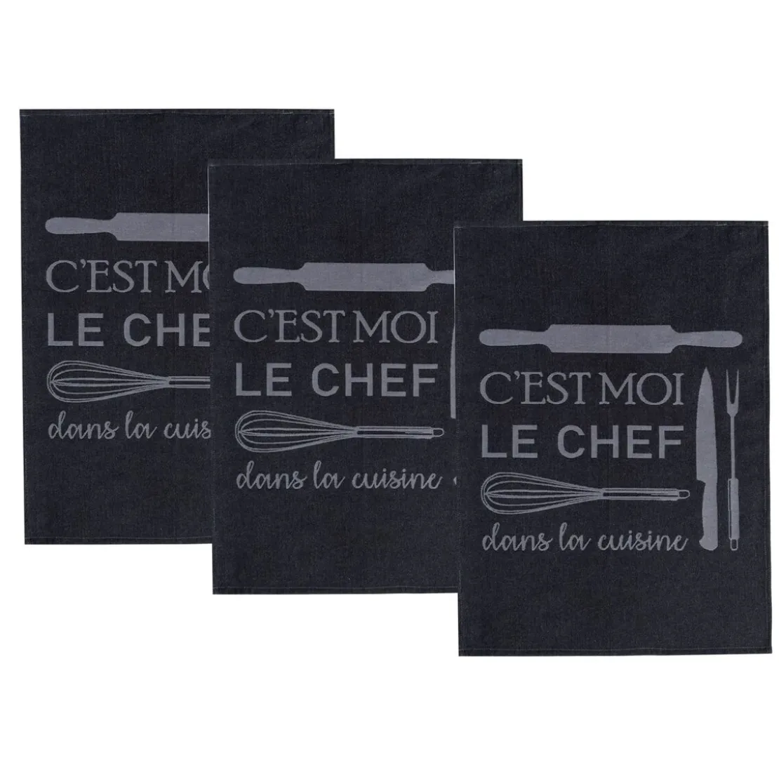 BecquetLot de 3 torchons en coton gris anthracite - KITCHENCHEF