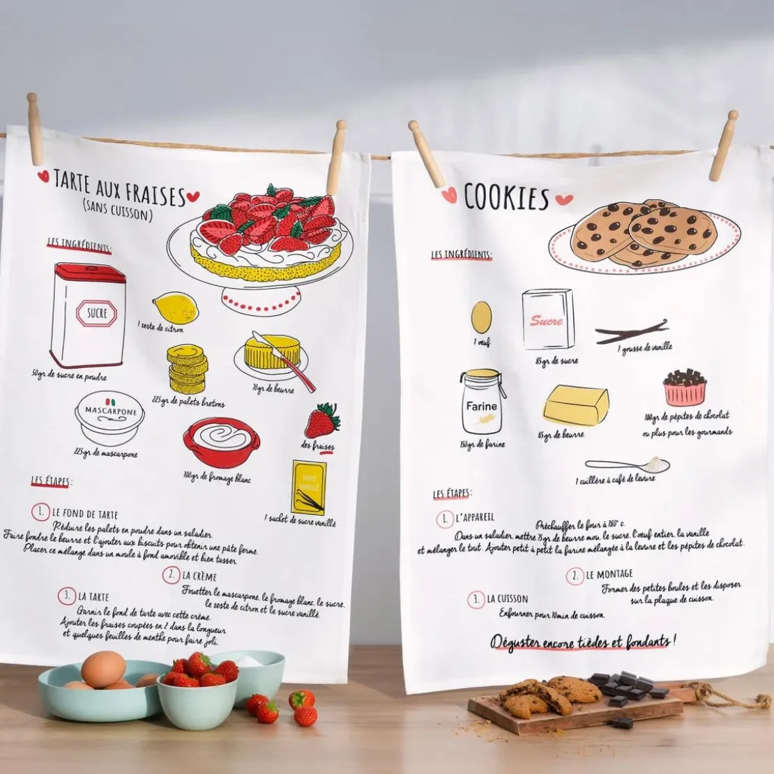 BecquetLot de 2 Torchons imprimés RECETTES blanc
