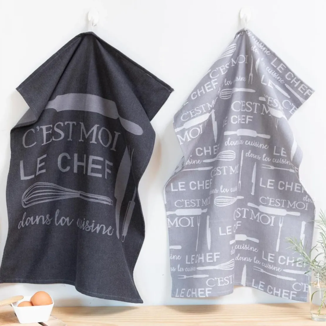 BecquetLot de 6 torchons KITCHENCHEF gris en coton