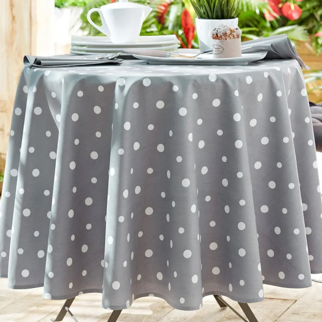 BecquetNappe coton enduit à pois ZUMBA 180 ø - gris