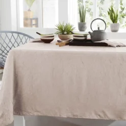 BecquetNappe de table en polyester beige chanvre effet froissé - FONTANA
