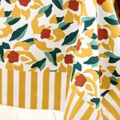 BecquetNappe en coton ANAYA fleurs et rayures - jaune ocre