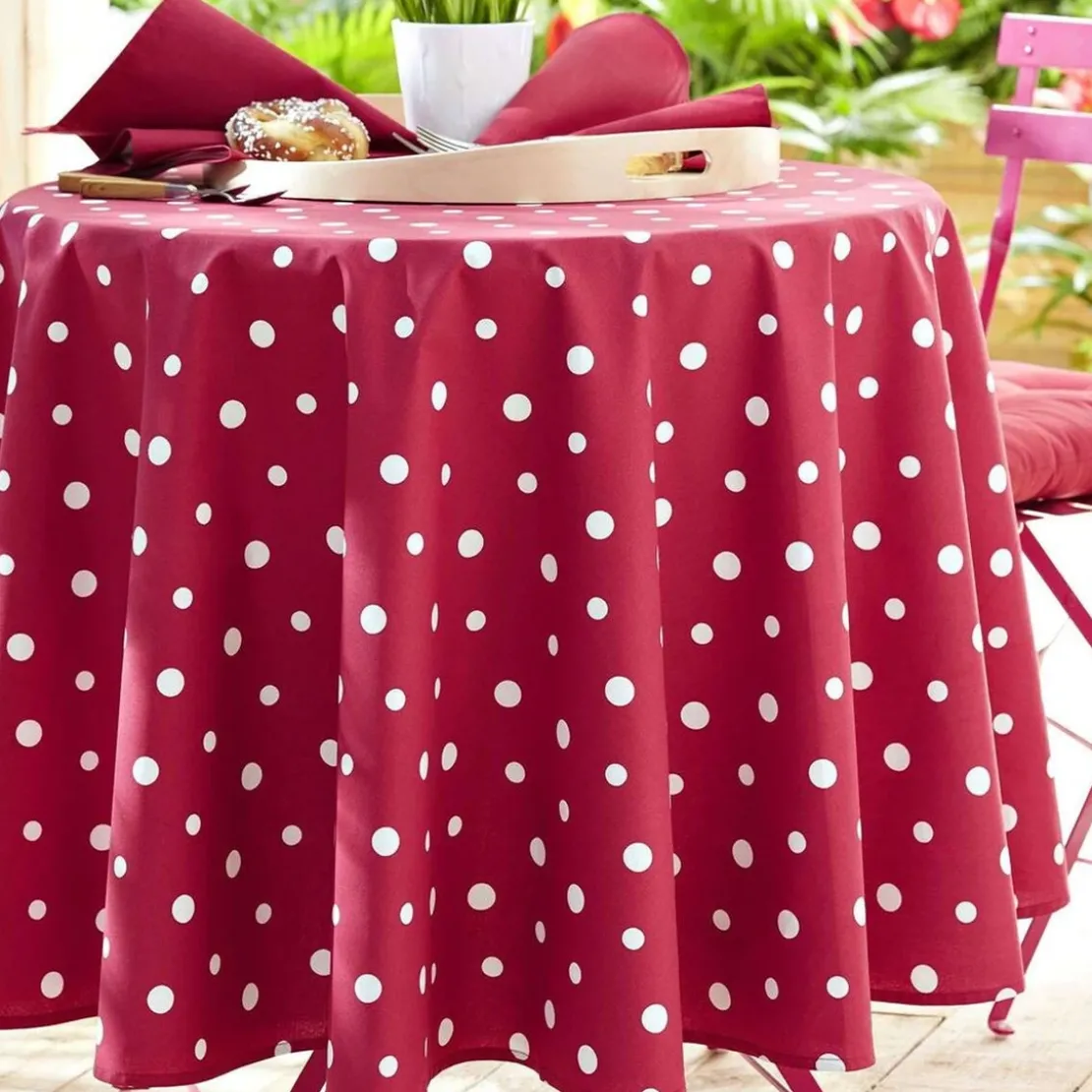 BecquetNappe en coton enduit à pois ZUMBA , rose framboise