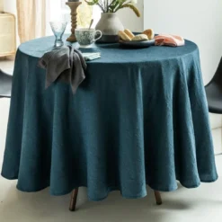 BecquetNappe ronde 235 cm en polyester bleu orage effet froissé - FONTANA