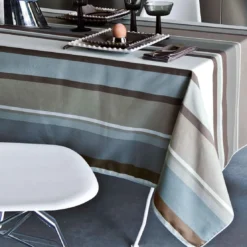 BecquetNappe ronde 150 cm polycoton STRIBER - bleu grisé