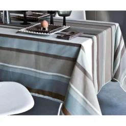 BecquetNappe ronde 150 cm polycoton STRIBER - bleu grisé