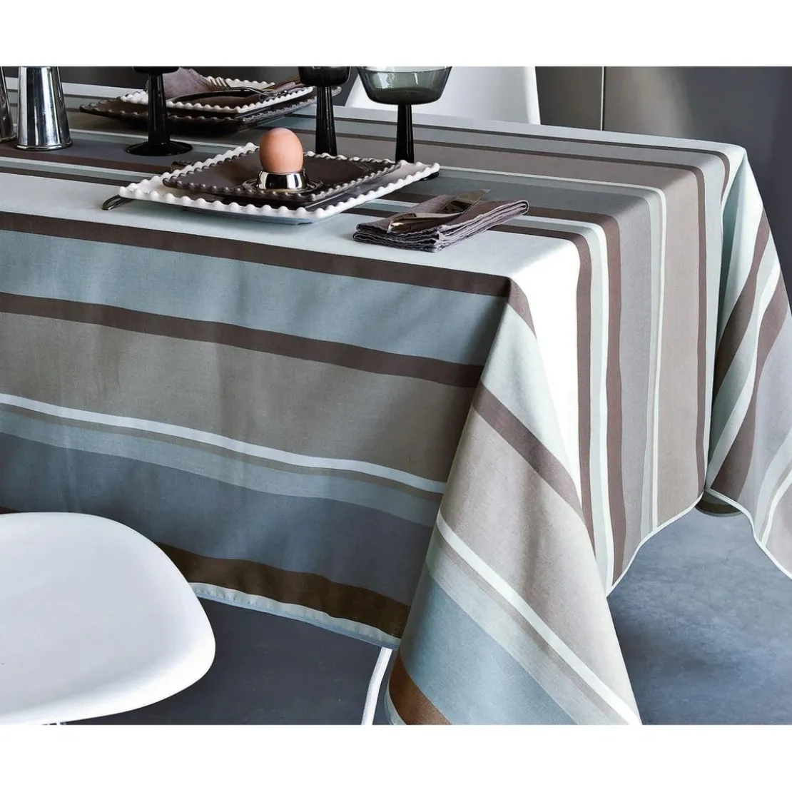BecquetNappe ronde 150 cm polycoton STRIBER - bleu grisé