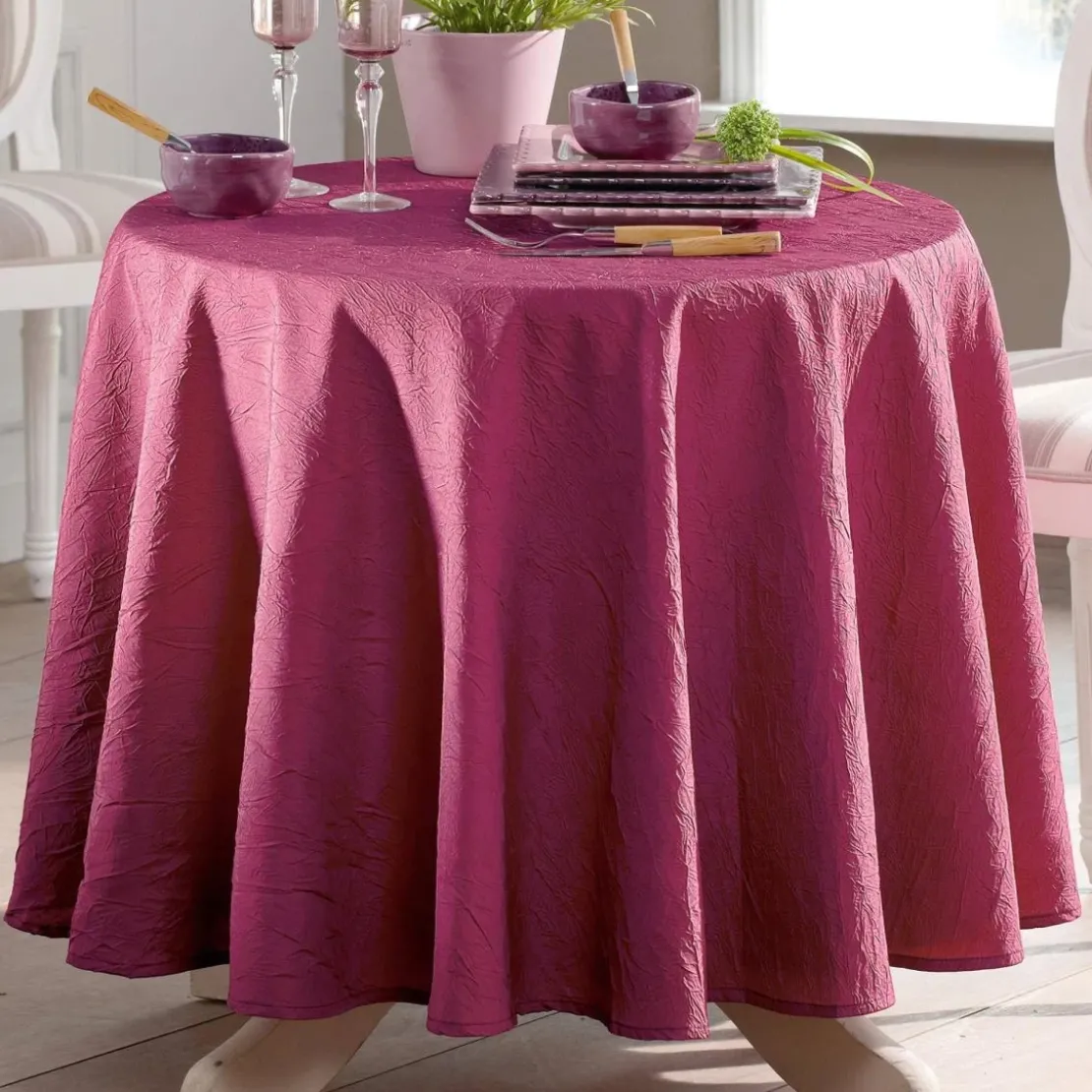 BecquetNappe Ronde froissé FONTANA - Violet prune