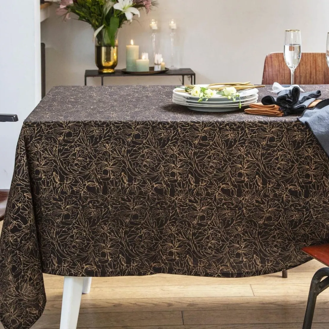 BecquetNappe ronde gaze de coton 150 Ø FLEUROR - noir