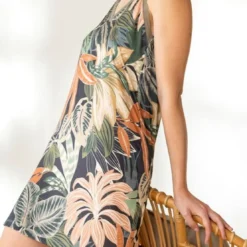 BecquetNuisette en satin vert kaki motif tropical - HACIENDETTE