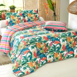 BecquetOreiller medium réversible multicolore à motif tropical - BRESIL