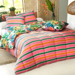BecquetOreiller medium réversible multicolore à motif tropical - BRESIL