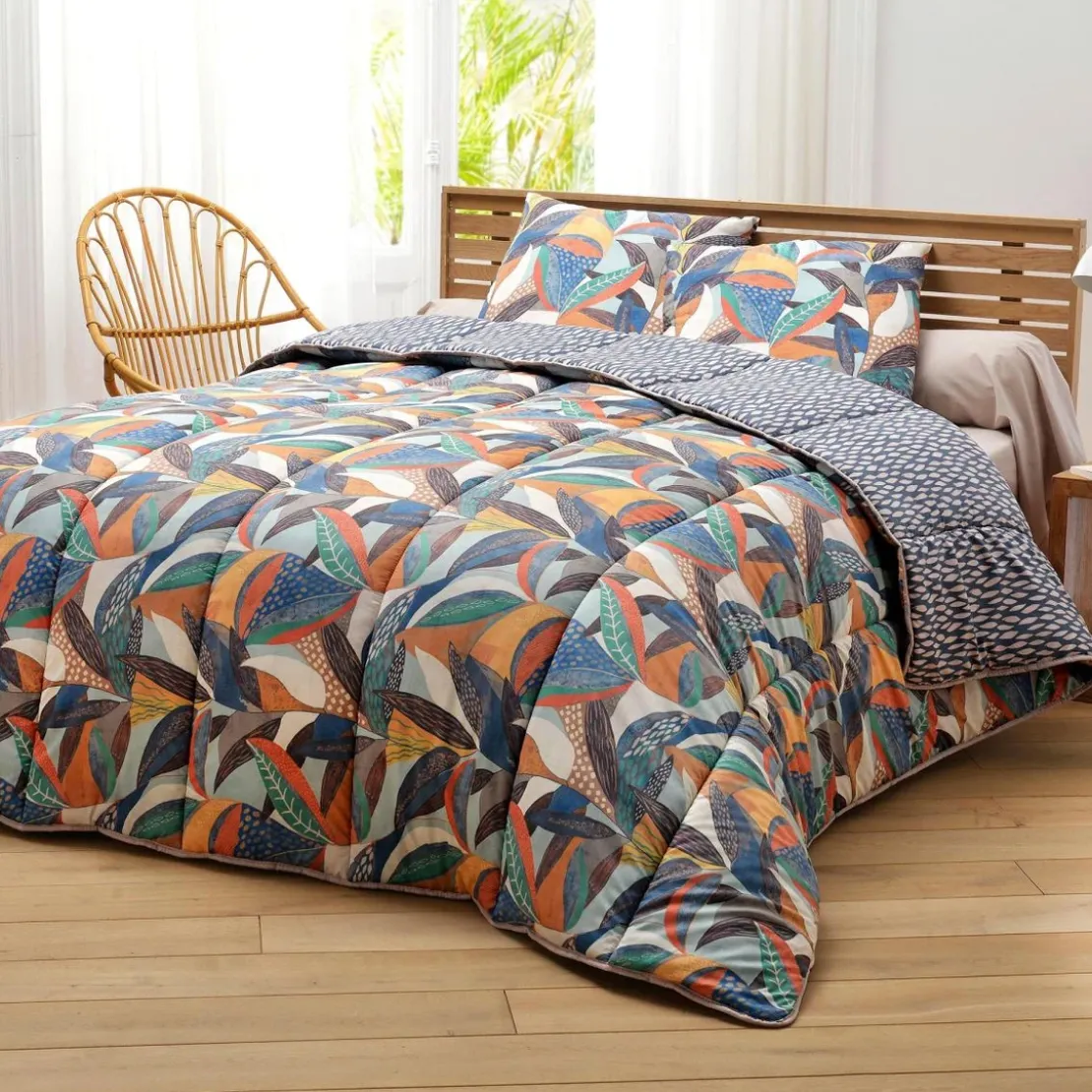 BecquetOreiller réversible verte à motif tropical - NATURA DÉCO