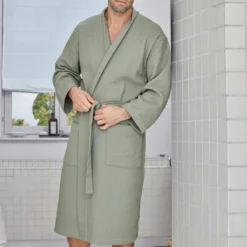 BecquetPeignoir de bain NID D'ABEILLEvert kaki en coton