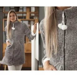 BecquetPeignoir d'intérieur uni et pompons femme - gris chiné