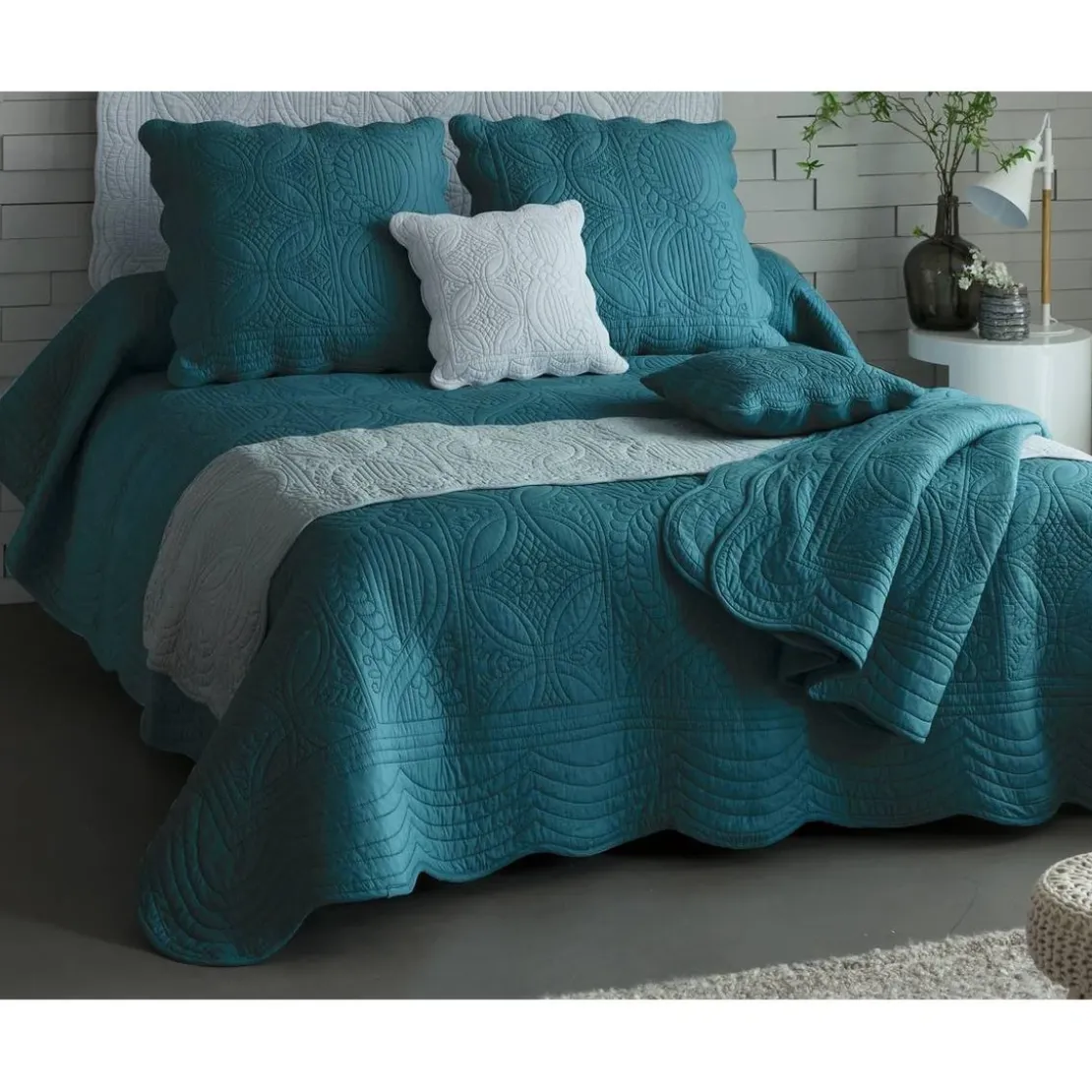 BecquetPlaid BAILLARGUES bleu canard en coton