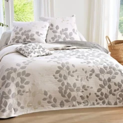 BecquetPlaid double jacquard motif végétal 138x170cm FANNY - Gris