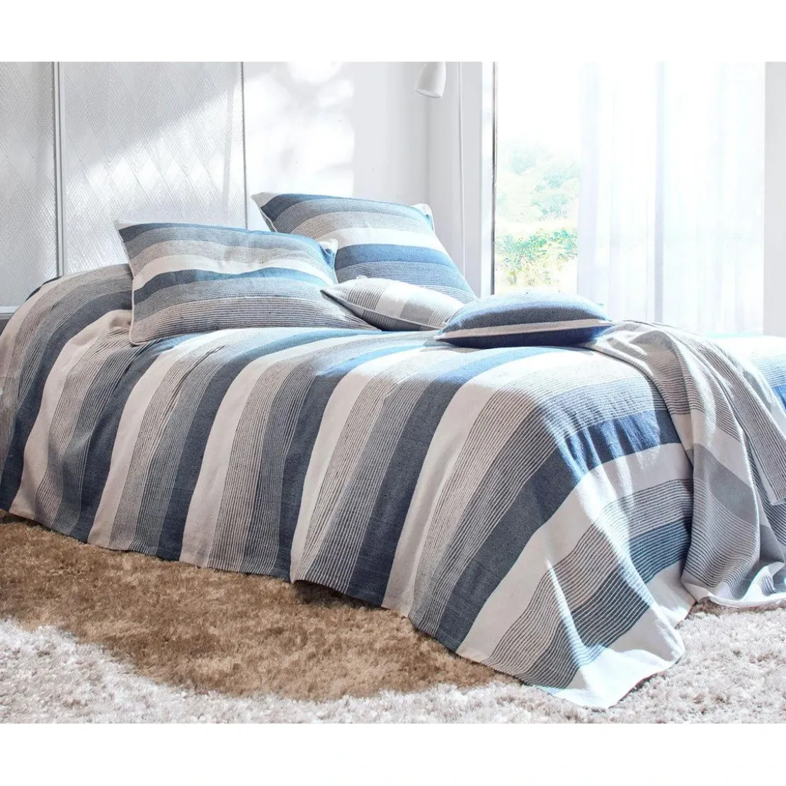 BecquetPlaid en coton bleu indigo à rayures - TRÉPORT RAYE