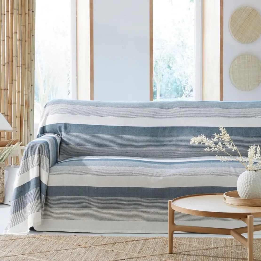 BecquetPlaid en coton bleu indigo à rayures - TRÉPORT RAYE