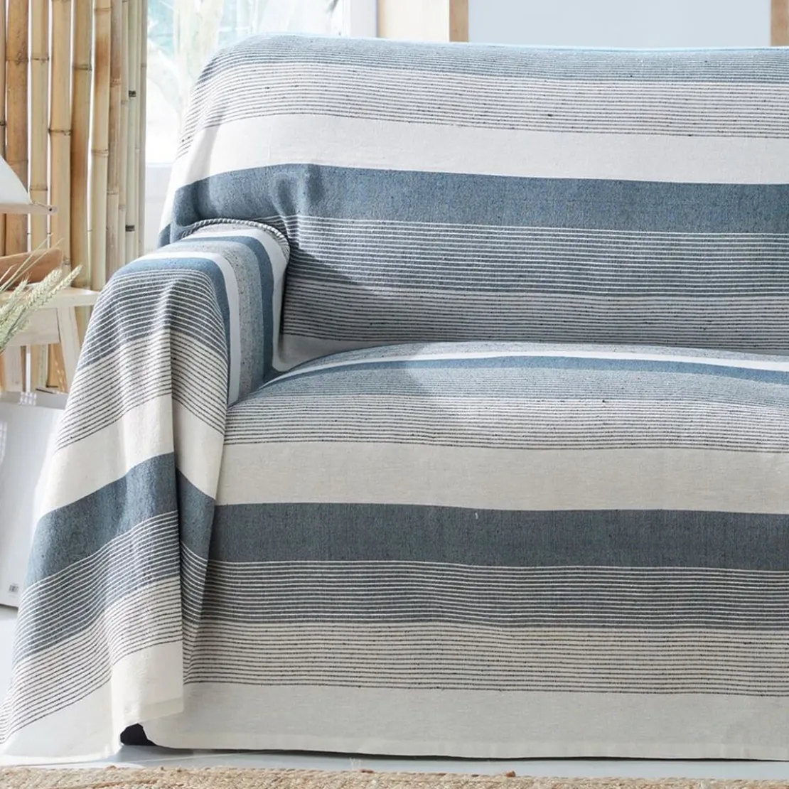 BecquetPlaid en coton bleu indigo à rayures - TRÉPORT RAYE