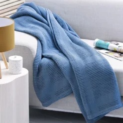 BecquetPlaid en coton NID D'ABEILLES - bleu d'azur