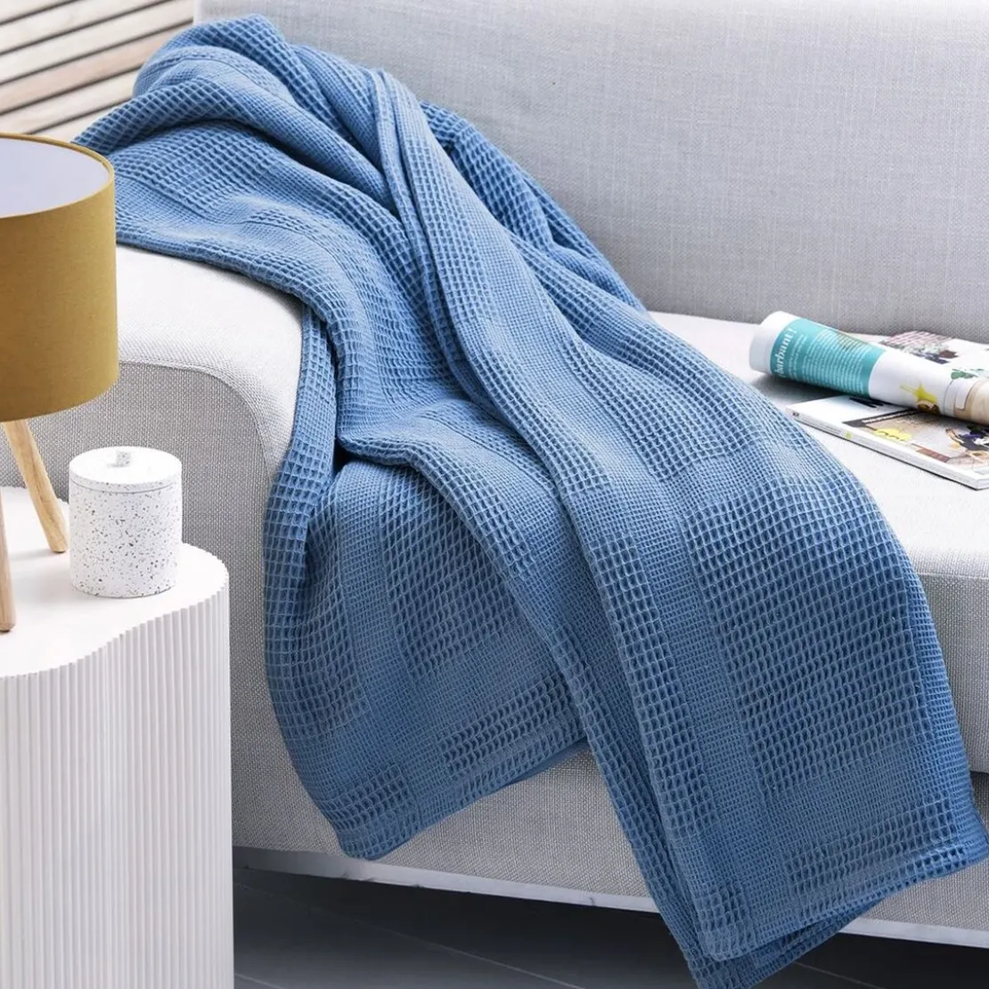 BecquetPlaid en coton NID D'ABEILLES - bleu d'azur