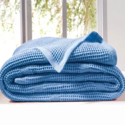 BecquetPlaid en coton NID D'ABEILLES - bleu d'azur