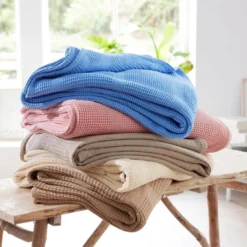 BecquetPlaid en coton NID D'ABEILLES - bleu d'azur