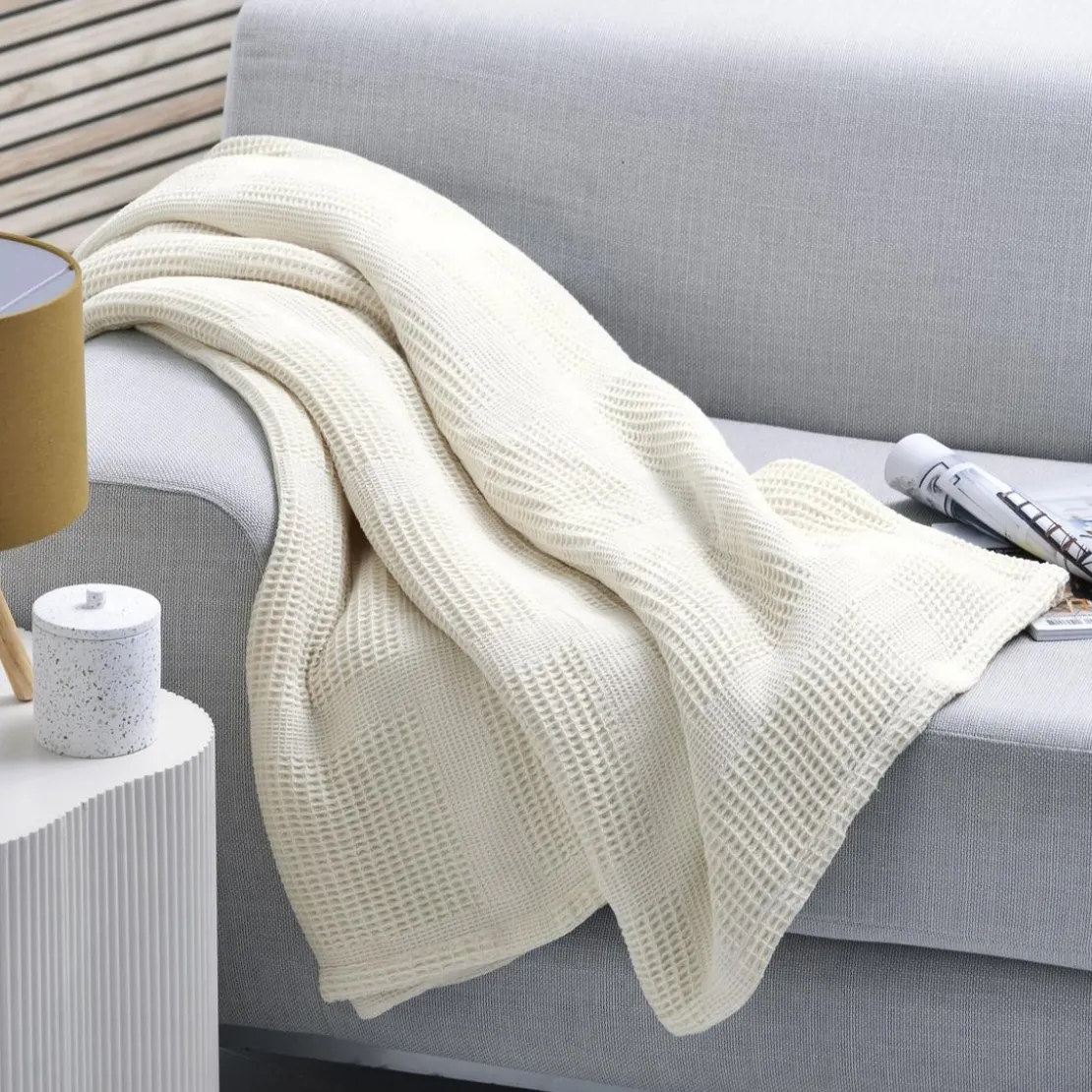 BecquetPlaid en coton NID D'ABEILLES - blanc ivoire