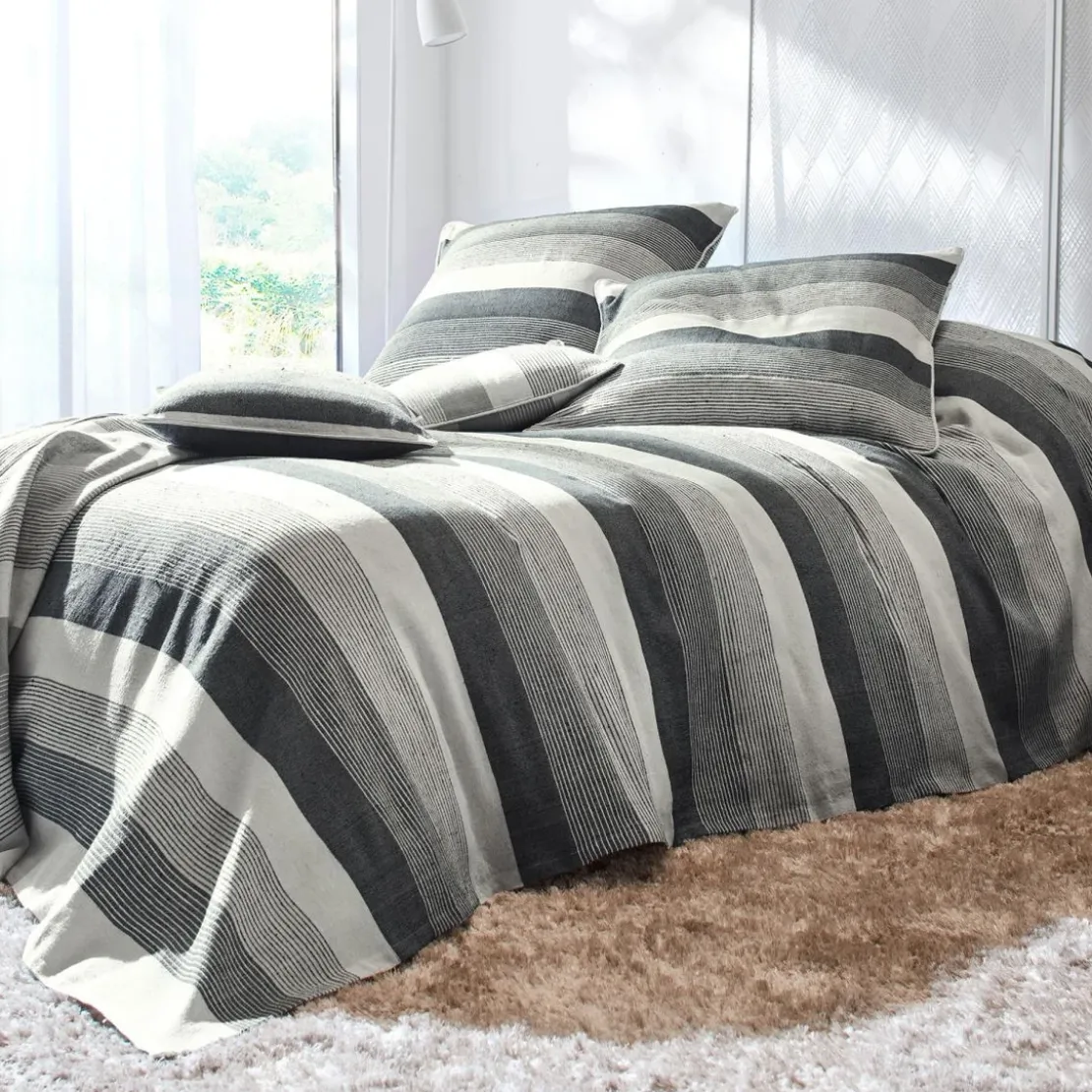 Becquet Plaid en coton noir à rayures - TRÉPORT RAYE