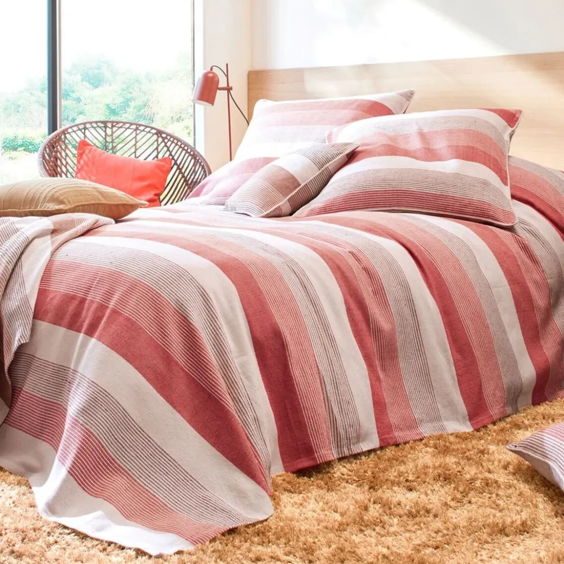BecquetPlaid en coton terracotta à rayures - TRÉPORT RAYE