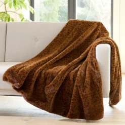 BecquetPlaid marron caramel motifs faune et flore LEO