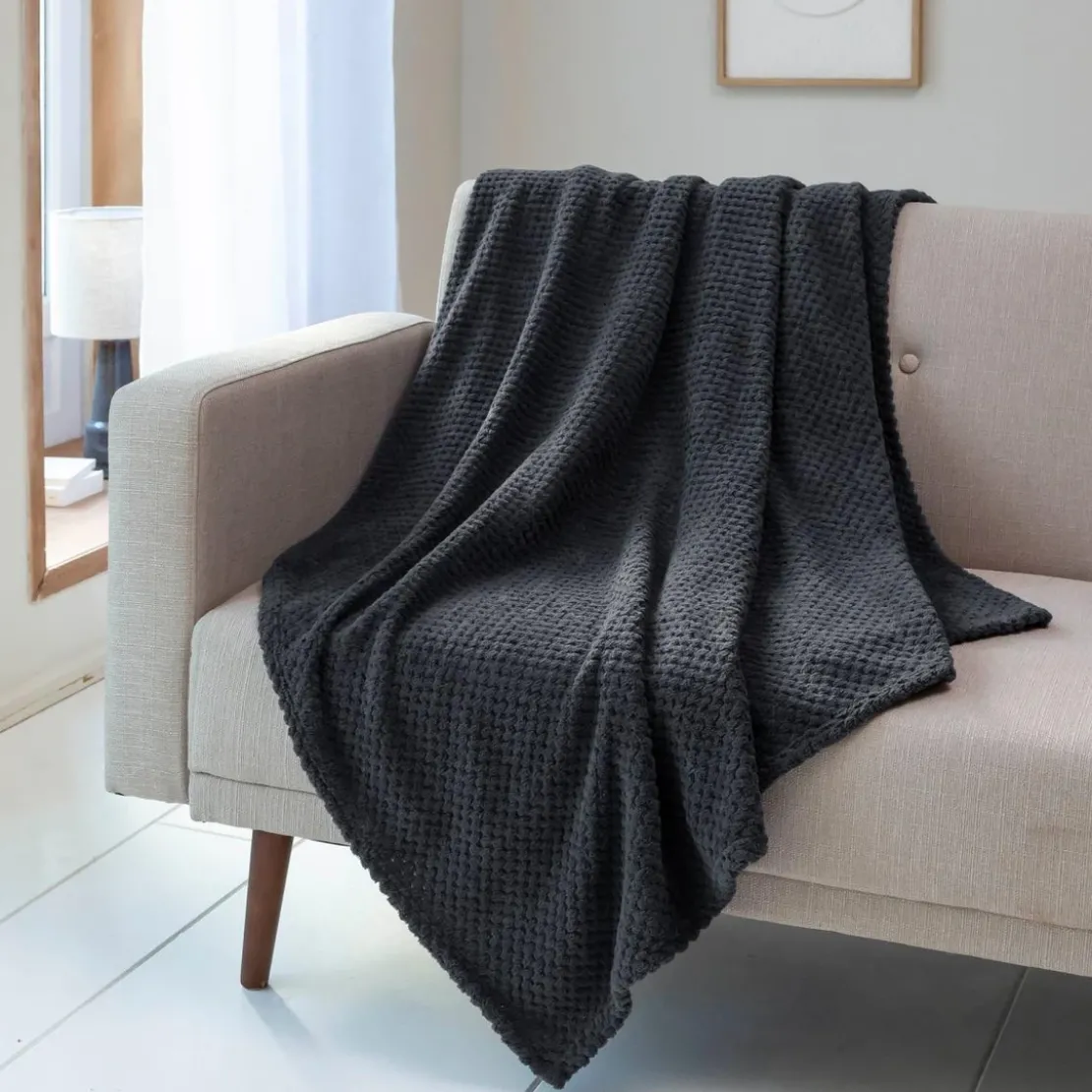 BecquetPlaid motif nid d'abeille gris anthracite PRALINE