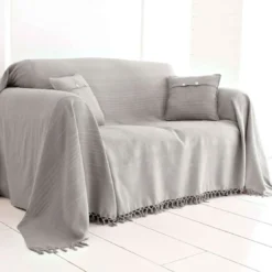 BecquetPlaid ou jeté de canapé uni en coton ORION - Gris