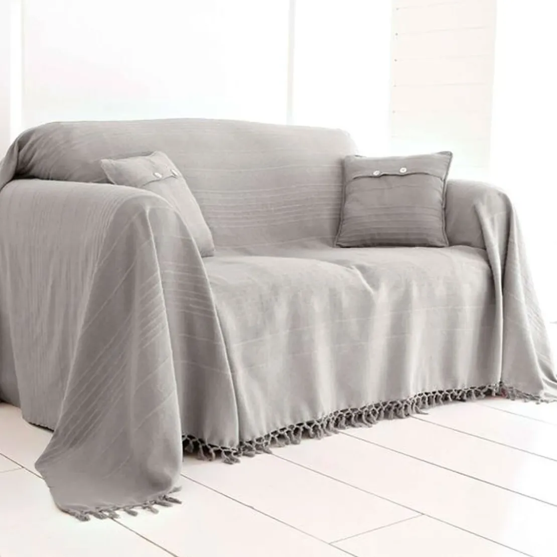 BecquetPlaid ou jeté de canapé uni en coton ORION - Gris