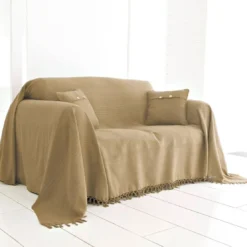 BecquetPlaid ou jeté de canapé uni en coton ORION- beige Ficelle